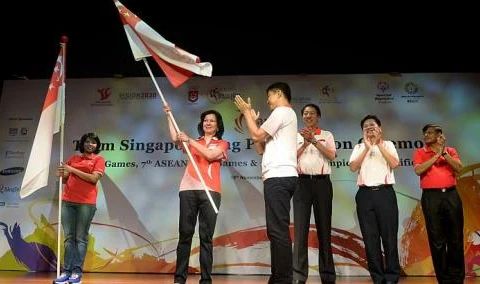 Lễ xuất quân dự SEA Games 27 của đoàn thể thao Singapore (Nguồn: The Straits Times)