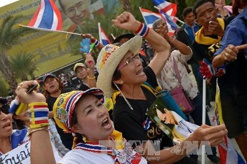 Những người biểu tình phản đối Chính phủ tập trung bên ngoài Tòa án Hiến pháp Thái Lan tại Bangkok ngày 20/11. (Nguồn: AFP/TTXVN)