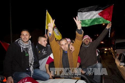Các tù nhân Palestin sau khi được trả tự do tại thành phố Ramallah, Khu Bờ Tây hồi tháng 12/2013. (Nguồn: AFP/TTXVN)