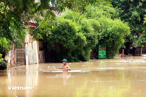 Thành phố Hà Giang có nhiều điểm úng ngập gần tới đầu người