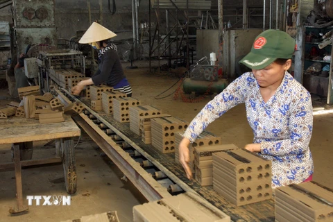 Sản xuất gạch tuynen tại Công ty TNHH gạch tuynen Phú Sơn. (Ảnh: Đình Huệ/TTXVN)