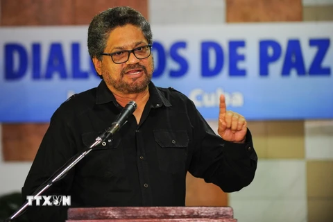 Trưởng đoàn đàm phán của FARC Ivan Marquez tại một cuộc họp báo ở thủ đô La Habana, Cuba ngày 23/. (Nguồn: AFP/TTXVN)