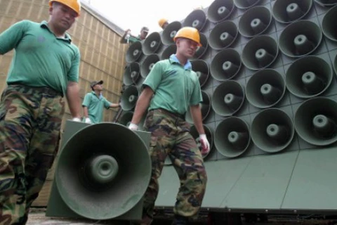 Hệ thống loa phát thanh tuyên truyền chống Triều Tiên của quân đội Hàn Quốc. (Nguồn: Reuters) 