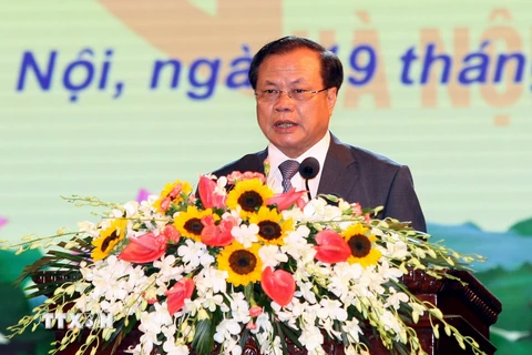 Bí thư Thành ủy Hà Nội Phạm Quang Nghị phát biểu tại lễ tri ân. (Ảnh: Phạm Kiên/TTXVN)