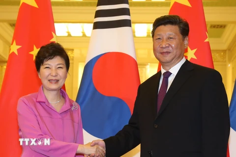 Chủ tịch Trung Quốc Tập Cận Bình và Tổng thống Hàn Quốc Park Geun Hye. (Nguồn: AFP/TTXVN)
