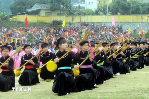 Biểu diễn hát Then - di sản văn hóa phi vật thể của dân tộc Tày, Chiêm Hóa, Tuyên Quang. (Ảnh: Quang Đán/TTXVN)