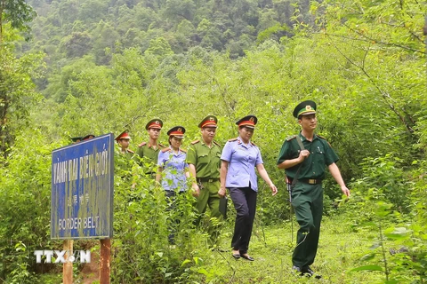 Lực lượng Công an, Biên phòng và Kiểm sát huyện Hà Quảng cùng phối hợp công tác để đảm bảo tốt an ninh trên tuyến biên giới. (Ảnh: Doãn Tấn/TTXVN)