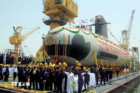 Tàu ngầm tấn công Scorpene do Ấn Độ hợp tác với Pháp sản xuất. (Nguồn: THX/TTXVN)