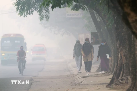 Khói mù do cháy rừng bao phủ Palembang, tỉnh Nam Sumatra, Indonesia ngày 8/10. (Nguồn: AFP/TTXVN)