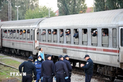 Tàu chở người di cư từ Tovarnik, miền tây Croatia tới Slovenia. (Nguồn: AFP/TTXVN)
