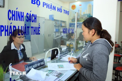 Người nộp thuế đươc hỗ trợ tư vấn, giải đáp chính sách thuế tại Chi cục thuế thành phố Đà Lạt. (Ảnh: Hoàng Hùng/TTXVN)