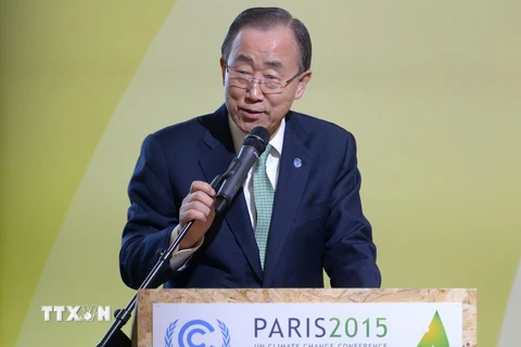 Tổng Thư ký LHQ Ban Ki-moon tại Hội nghị COP21. (Nguồn: AFP/TTXVN)
