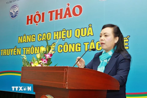 Bộ trưởng Bộ Y tế Nguyễn Thị Kim Tiến phát biểu khai mạc. (Ảnh: Minh Quyết/TTXVN)