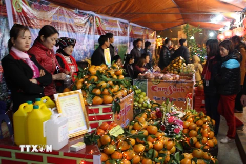 Hội chợ cam sành Hàm Yên. (Ảnh: Quang Đán/TTXVN)