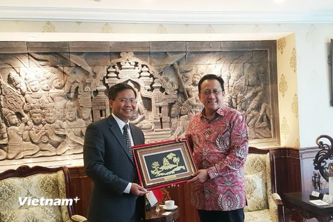 Đại sứ Hoàng Anh Tuấn và Chủ tịch Thượng viện Indonesia Irman Gusman. (Ảnh: Dương Mai-Đỗ Quyên/Vietnam+)