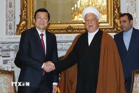 Chủ tịch nước Trương Tấn Sang và Chủ tịch Hội đồng nhận thức Hoà hợp Iran, ngài Hashemi Rafsanjani. (Ảnh: Nguyễn Khang/TTXVN)