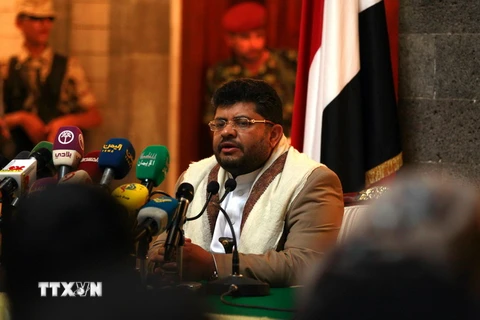  Đại diện của nhóm Houthi Mohammed Ali al-Houthi phát biểu trong cuộc họp báo ở Sanaa ngày 21/4. (Nguồn: AFP/TTXVN)