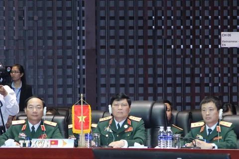  Đoàn đại biểu Quân sự cấp cao Việt Nam dự hội nghị. (Ảnh: Nguyễn Chiến/TTXVN)