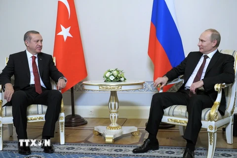 Tổng thống Nga Vladimir Putin (phải) có cuộc gặp với Thủ tướng Thổ Nhĩ Kỳ Recep Tayyip Erdogan trong chuyến thăm Nga hồi tháng 11/2013. (Nguồn: AFP/TTXVN).