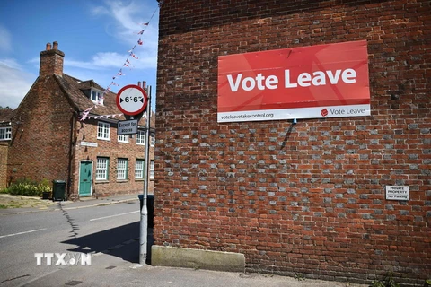 Một tấm biển kêu gọi rời khỏi EU tại khu vực Charing, Anh ngày 16/6. (Nguồn: AFP/TTXVN)