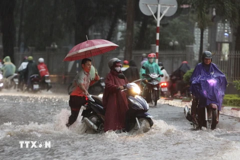 Nhiều tuyến phố của thành phố Buôn Ma Thuột, Đắk Lắk, bị ngập khi mưa lớn. (Ảnh: Dương Giang/TTXVN)
