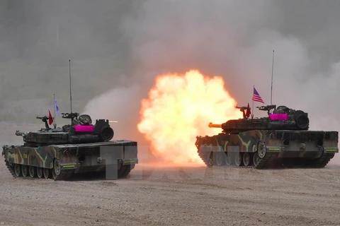 Xe tăng K-1 của Hàn Quốc tham gia cuộc tập trận chung ở Pohang ngày 6/7. (Nguồn: AFP/TTXVN)