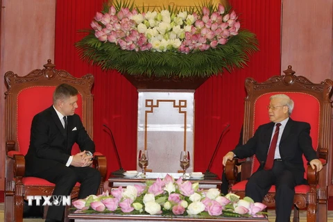 Tổng Bí thư Nguyễn Phú Trọng tiếp Thủ tướng Cộng hòa Slovakia Robert Fico thăm chính thức Việt Nam. (Ảnh:Trí Dũng/TTXVN)