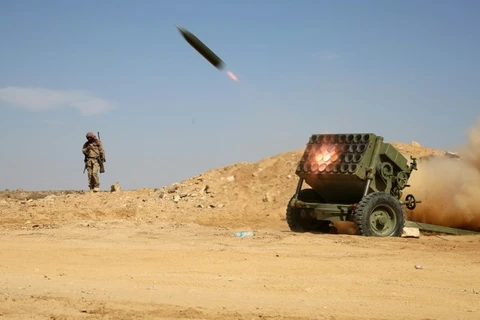 Hệ thống tên lửa được bố trí tại phía tây của thành phố Marib, Yemen. (Nguồn: AFP)