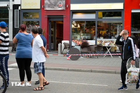 Hiện trường vụ tấn công bằng dao ở Reutlingen, ngày 24/7. (Nguồn: AFP/TTXVN)