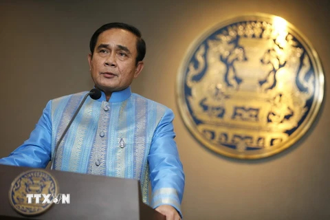 Thủ tướng Thái Lan Prayut Chan-o-cha trong cuộc họp báo sau cuộc họp nội các tuần ở Bangkok ngày 9/8. (Nguồn: EPA/TTXVN)