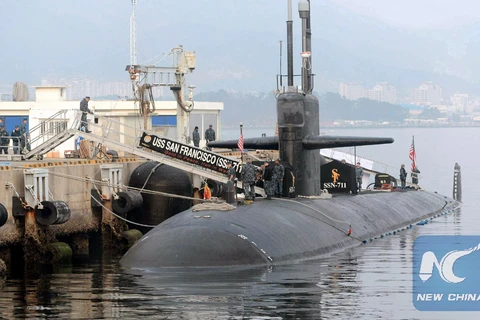 Tàu ngầm USS San Francisco (SSN-711) của Mỹ neo đậu tại căn cứ hải quân Jinhae ở Changwon của Hàn Quốc. Ảnh minh họa. (Nguồn: Xinhua) 