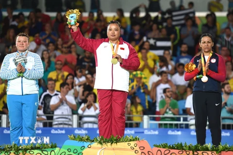 Vận động viên Trung Quốc Yuan Yanping giành Huy chương vàng ở nội dung judo nữ hạng cân +70 kg tại Paralympic 2016. (Nguồn: THX/TTXVN)