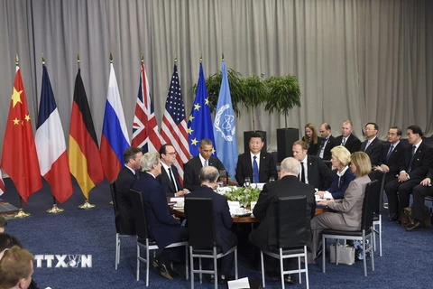 Tổng thống Mỹ Barack Obama họp với nhóm P5+1 và các đại diện EU bên lề Hội nghị thượng đỉnh về An ninh hạt nhân ở Washington DC tháng 4/2016. (Nguồn: AFP/TTXVN)