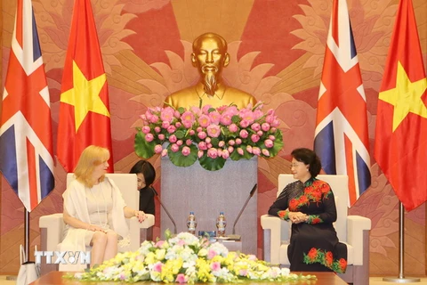 Chủ tịch Quốc hội Nguyễn Thị Kim Ngân tiếp bà Eleanor Laing, Phó Chủ tịch Hạ viện Vương quốc Anh. (Ảnh: Trọng Đức/TTXVN)
