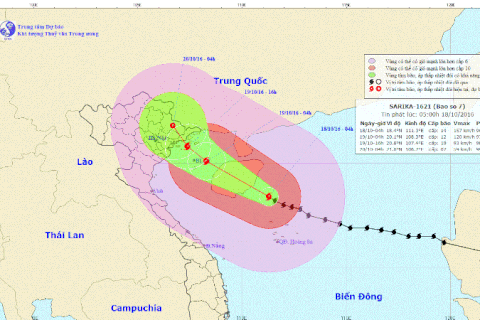 Ảnh mô tả đường đi và vị trí cơn bão. (Nguồn: nchmf.gov.vn)