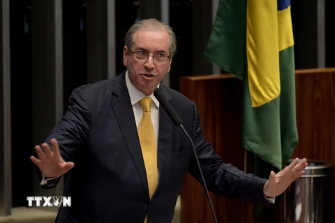 Cựu Chủ tịch Hạ viện Eduardo Cunha phát biểu tại phiên họp ở Brasilia ngày 12/9. (Nguồn: AFP/TTXVN)