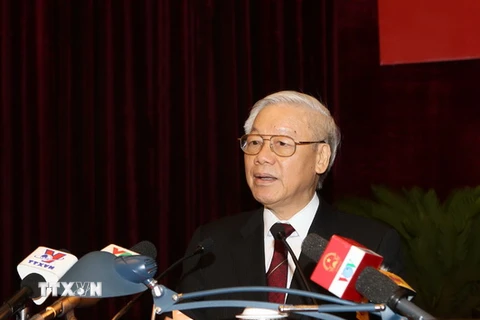 Tổng Bí thư Nguyễn Phú Trọng phát biểu tại Lễ kỷ niệm. (Ảnh : Trí Dũng/TTXVN)