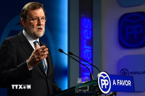 Quyền Thủ tướng Tây Ban Nha Mariano Rajoy trong cuộc họp báo tại Madrid ngày 26/9. (Nguồn: AFP/TTXVN)