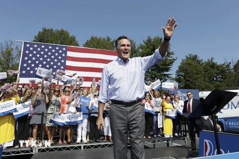 Ông Mitt Romney trong chiến dịch tranh cử Tổng thống ở Fairfax ngày 13/9/2012. (Nguồn: AP/TTXVN)