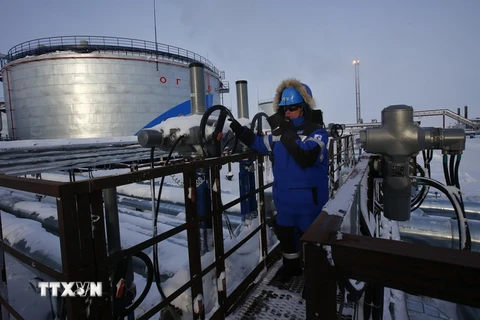 Khu vực khai thác ở mỏ dầu Novoprtovskoye thuộc tập đoàn khai thác dầu khí Gazprom của Nga ở khu tự trị Yamalo-Nenets. (Nguồn: AFP/TTXVN)