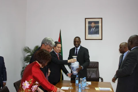 Trưởng Ban Kinh tế Trung ương Nguyễn Văn Bình hội kiến với Thủ tướng Mozambique Carlos Agostinho do Rosario. (Ảnh: Mạnh Hùng/Vietnam+)