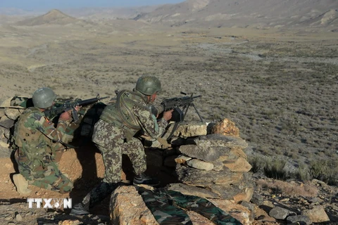 Lực lượng an ninh Afghanistan trong chiến dịch truy quét phiến quân tại tỉnh Nangarhar. (Nguồn: AFP/TTXVN)