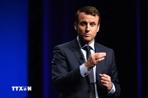 Ứng cử viên Tổng thống Emmanuel Macron trong một sự kiện ở Angers, miền tây Pháp ngày 28/2. (Nguồn: AFP/TTXVN)