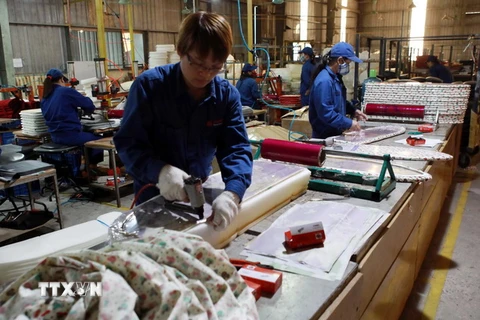 Xưởng sản xuất đồ gia dụng tại nhà máy của Công ty Xuân Hòa. (Ảnh: Trần Việt/TTXVN)