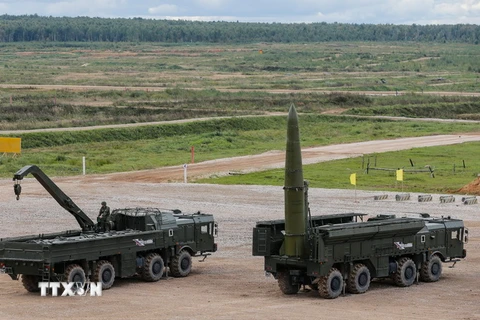Tên lửa chiến thuật Iskander-M của quân đội Nga trong cuộc diễn tập tại Kubinka, Nga. (Nguồn: EPA/TTXVN)