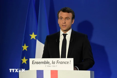 Tổng thống đắc cử Pháp Emmanuel Macron phát biểu tại Paris ngày 7/5. (Nguồn: EPA/TTXVN)