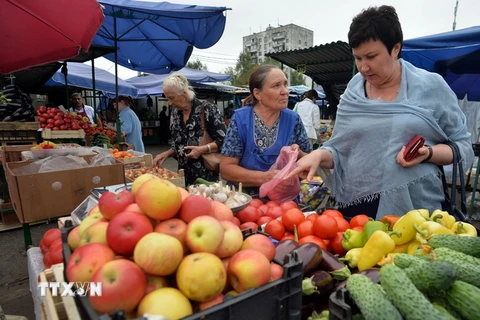 Thực phẩm được bày bán tại một khu chợ ở Moskva. (Nguồn: AFP/TTXVN)