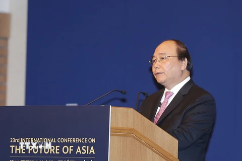  Thủ tướng Nguyễn Xuân Phúc dự và phát biểu tại Lễ khai mạc Hội nghị Tương lai châu Á lần thứ 23. (Ảnh: Thống Nhất/TTXVN)