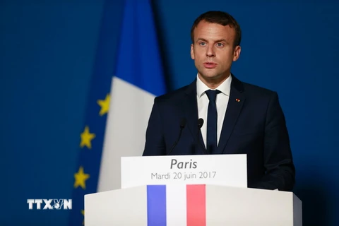 Tổng thống Pháp Emmanuel Macron trong một sự kiện ở thủ đô Paris ngày 20/6. (Nguồn: AFP/TTXVN)