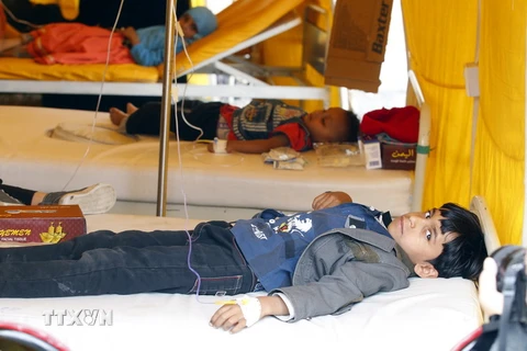 Một trẻ em Yemen bị nhiễm bệnh tả điều trị trong bệnh viện ở Sanaa ngày 15/6. (Nguồn: EPA/TTXVN)